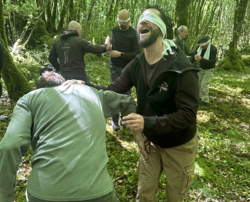 Stage en forêt 2026 : Travail les yeux bandés Travail les yeux bandés, stage en forêt de mai 2026 en Dordogne